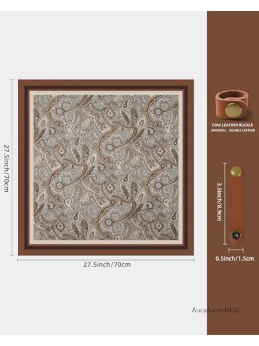 27.5 Inch Cowboy Bandana Square Scarf with Leather Buckle